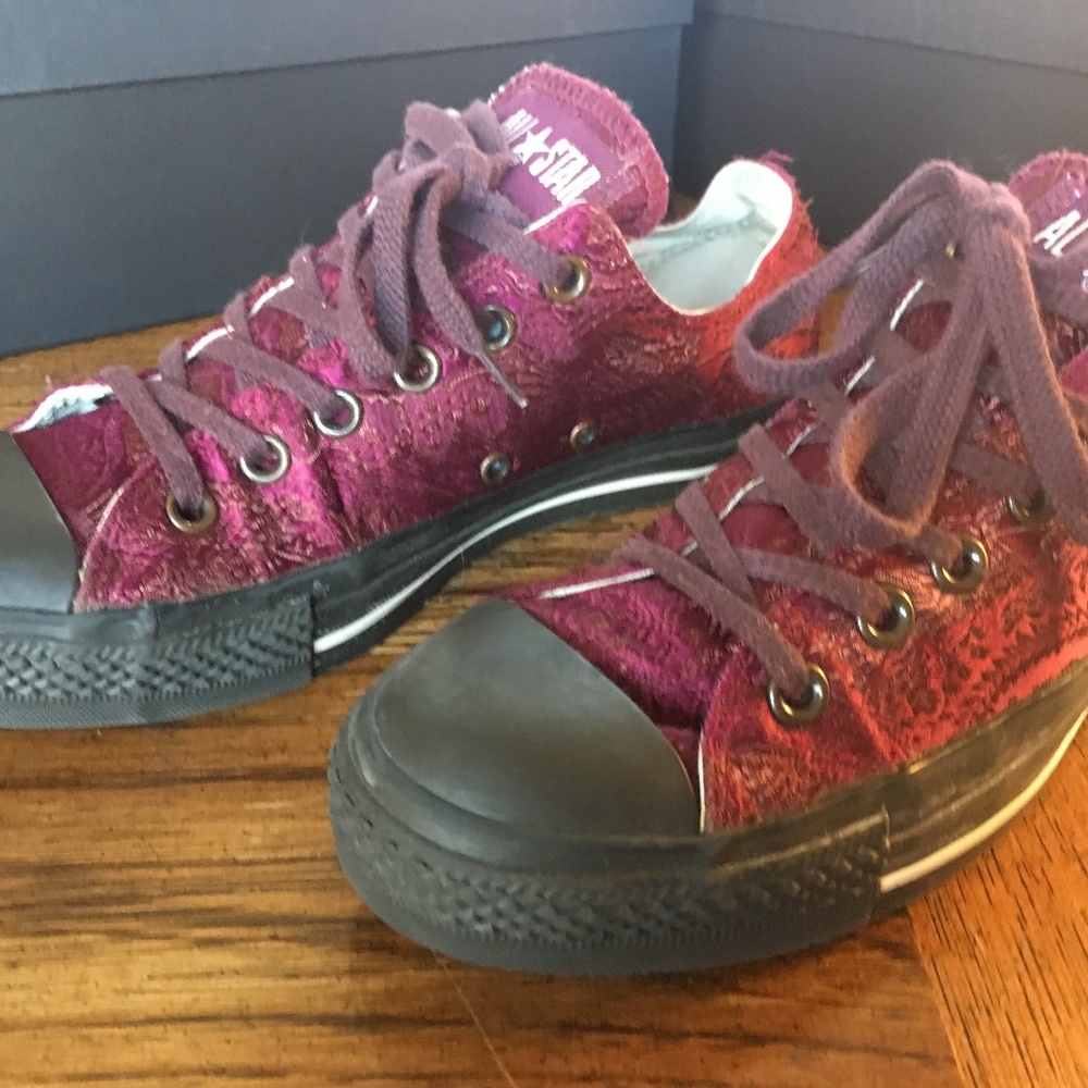 Converse All Star Low Top Brocade Plum Silk Shoes
